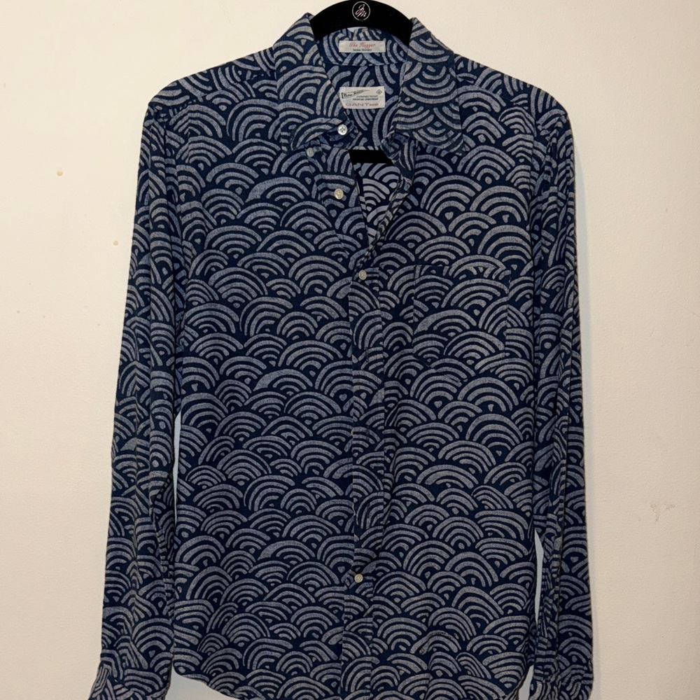 Gant Navy and White Wave Pattern Shirt